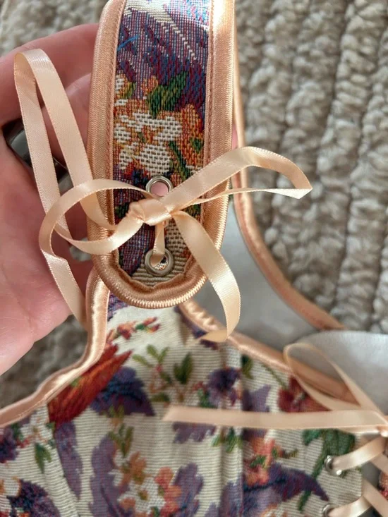 floral tapestry lace-up bustier corset crop top size small - Picture 5 of 7